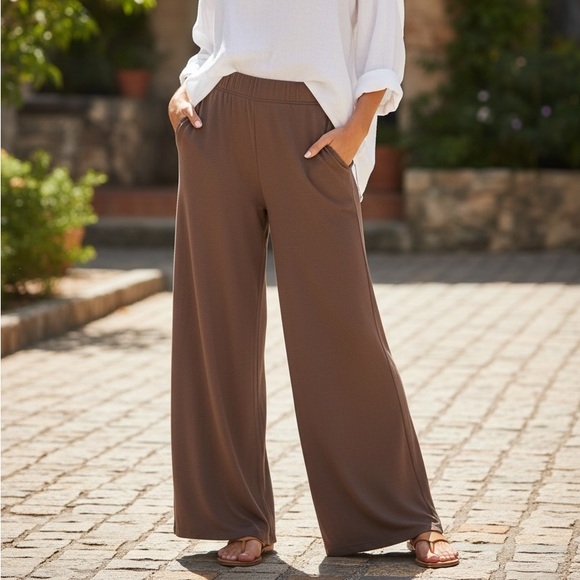 NWT•1X•CREME DE LA CREME CURVY CAPPUCCINO WIDE LEG PANTS W/ POCKETS - Picture 4 of 11